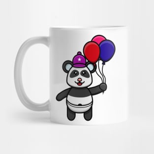 Sticker and Label Of Cute Baby Panda Bring Balloons Mug